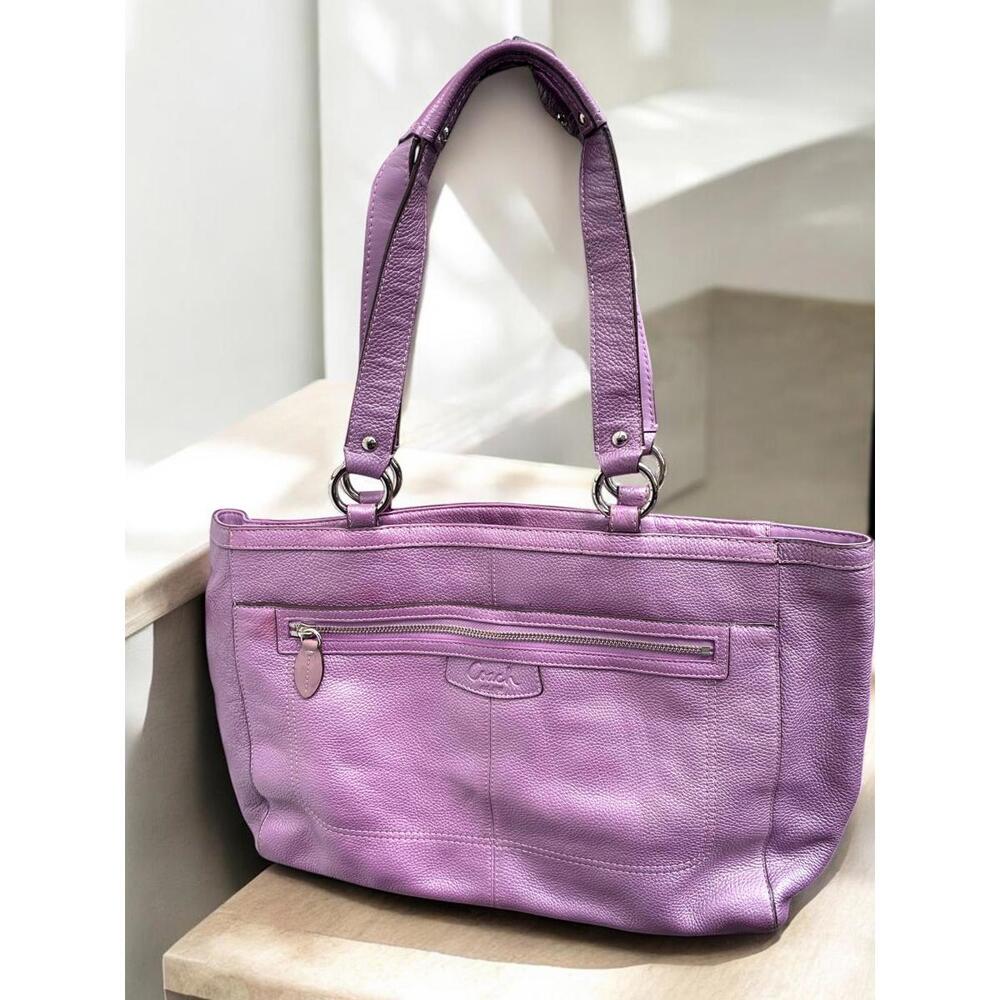 Coach Lavender Leather Tote Bag Zipper Purse Handles Pockets READ